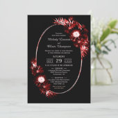 Zwart met Burgundy Red Floral Wedding Kaart (Staand voorkant)