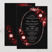 Zwart met Burgundy Red Floral Wedding Kaart (Voorkant / Achterkant)