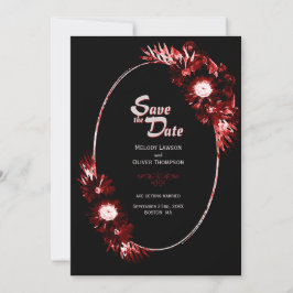 Zwart met Burgundy Red Floral Wedding Save The Date