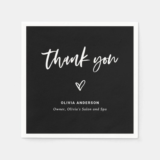 Zwart met Casual script en hart | Dank je Servet (Voorkant)