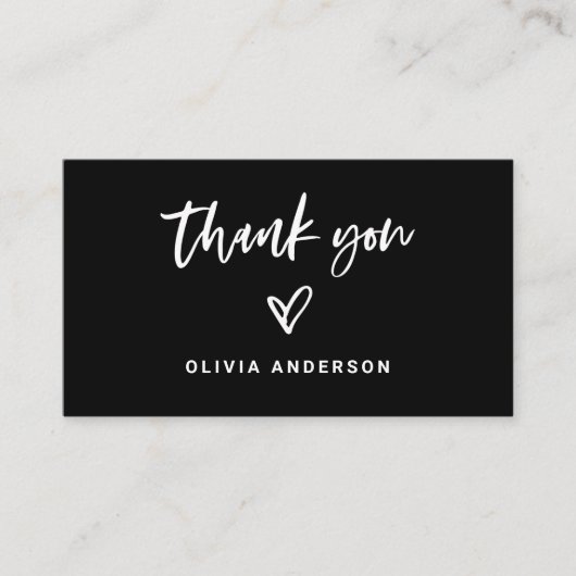 Zwart met Casual script en hart | Dank je Visitekaartje (Voorkant)