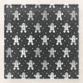 ZWART MET CHRISTMAS HOLIDAY GINGERBREAD MANNEN GLAZEN ONDERZETTER