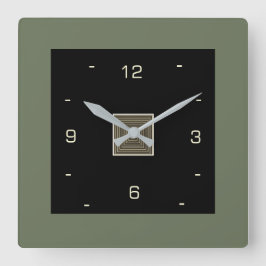  Zwart met Cream Numers en Olive Border Border  Vierkante Klok