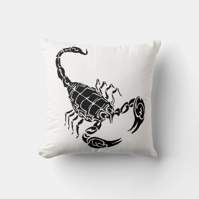 Zwart met de hand getekend Scorpion en tribaal doo Kussen (Voorkant)