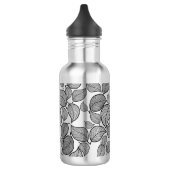 Zwart met de hand getekende bladeren op zilver waterfles  (Links)