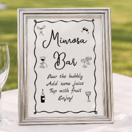 Zwart met de hand getekende bruiloft Mimosa Bar Poster