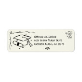 Zwart met de hand getekende Doodle Afstudeerhoed C Etiket (Voorkant)