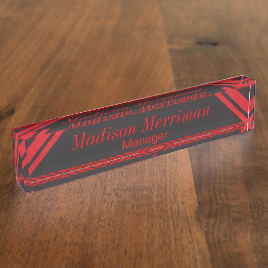 Zwart met diepe rode strepen | Naam en titel DIY Naambordje (Zijkant)