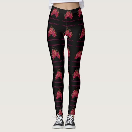 Zwart met druivenwijn kleurontwerp patronen leggings (Voorkant)