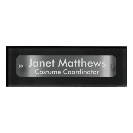 Zwart met een donkerzilveren label Bord - geperson Naambadge (Voorkant)