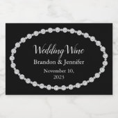 Zwart met Faux Diamonds Wedding Favor Sparkling Wijnetiket (Enkel label)