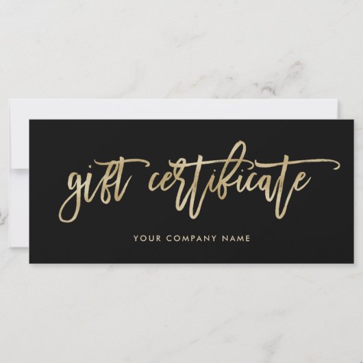 Zwart met Faux Gold Script | Cadeaubon (Voorkant)