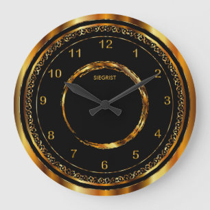 Zwart met Faux Metallic Gold Lijst Grote Klok