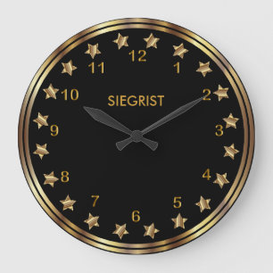 Zwart met Faux Metallic Gold Star-Lijst Grote Klok