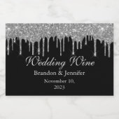 Zwart met Faux Silver Glitter Wedding Favor Sparkling Wijnetiket (Enkel label)