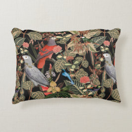 Zwart met Floral Bird Art Accent Kussen