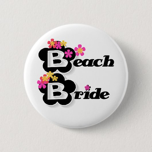 Zwart met Flowers Beach Bride Ronde Button 5,7 Cm (Voorkant)