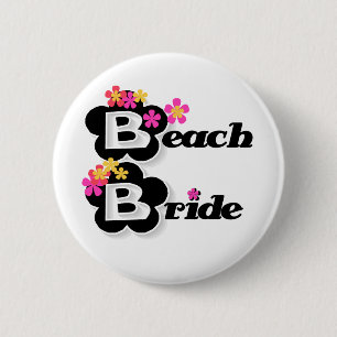Zwart met Flowers Beach Bride Ronde Button 5,7 Cm