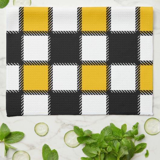 Zwart met geel tartan theedoek (Gevouwen)