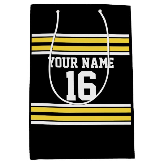 Zwart met Gele Witte Stripes Team Jersey Medium Cadeauzakje (Voorkant)