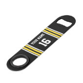 Zwart met Gele Witte Stripes Team Jersey Speed Flessenopener (Voorkant Gekanteld)