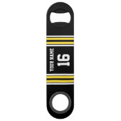 Zwart met Gele Witte Stripes Team Jersey Speed Flessenopener (Achterkant)