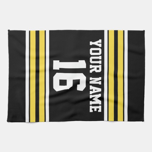 Zwart met Gele Witte Stripes Team Jersey Theedoek (Horizontaal)