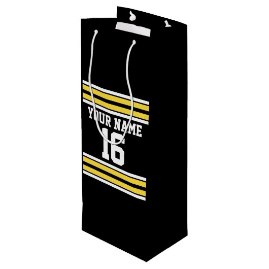 Zwart met Gele Witte Stripes Team Jersey Wijn Cadeautas (Achterkant Gekanteld)