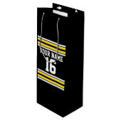 Zwart met Gele Witte Stripes Team Jersey Wijn Cadeautas (Voorkant Gekanteld)