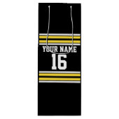 Zwart met Gele Witte Stripes Team Jersey Wijn Cadeautas (Voorkant)