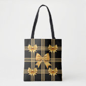 Zwart met geplakte gouden coquette bogen tote bag (Voorkant)