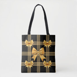 Zwart met geplakte gouden coquette bogen tote bag