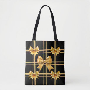 Zwart met geplakte gouden coquette bogen tote bag