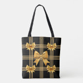 Zwart met geplakte gouden coquette bogen tote bag (Achterkant)