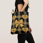 Zwart met geplakte gouden coquette bogen tote bag (Dichtbij)