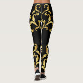 Zwart met Gold Damask Pattern Details Athletic Leggings (Achterkant)