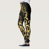 Zwart met Gold Damask Pattern Details Athletic Leggings (Links)