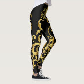 Zwart met Gold Damask Pattern Details Athletic Leggings (Rechts)