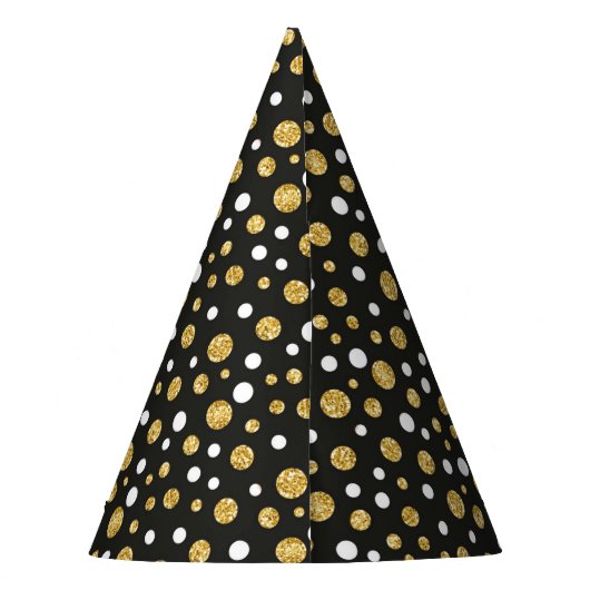 Zwart met Gold en White Polkadots Party Pet Feesthoedjes (Achterkant)