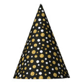 Zwart met Gold en White Polkadots Party Pet Feesthoedjes (Voorkant)