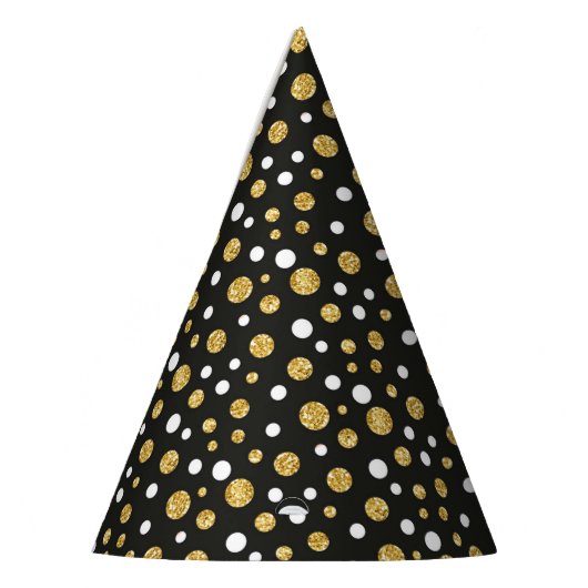Zwart met Gold en White Polkadots Party Pet Feesthoedjes (Links)