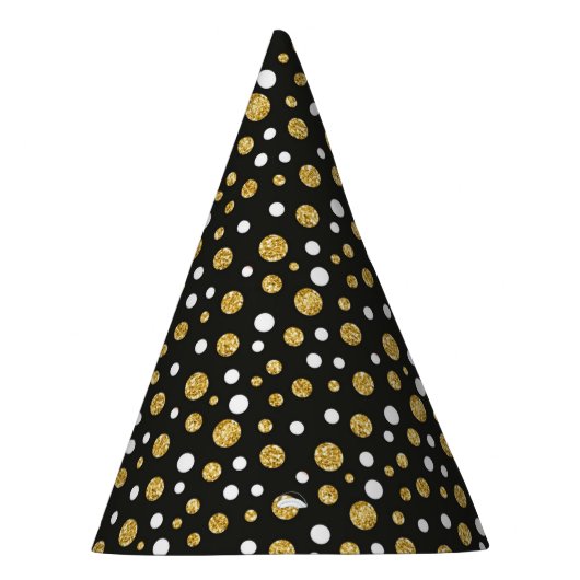 Zwart met Gold en White Polkadots Party Pet Feesthoedjes (Rechts)