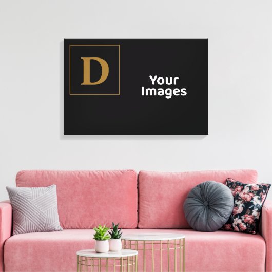 Zwart met Gold Family Initiaal Fotobeeldscherm Canvas Afdruk (Insitu (Woonkamer))