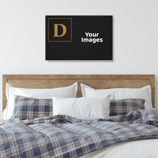 Zwart met Gold Family Initiaal Fotobeeldscherm Canvas Afdruk (Insitu (Slaapkamer))