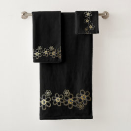 Zwart met Gold Flowers Bad Handdoek
