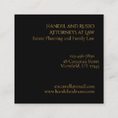 Zwart met Gold Foil Modern Minimalistisch Vierkante Visitekaartje (Achterkant)