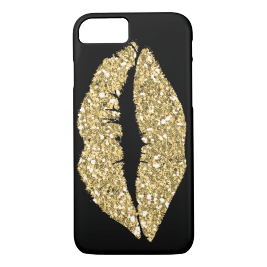 Zwart met Gold Glam Lips Case-Mate iPhone Case (Achterkant)