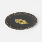 Zwart met Gold Glitter en Gold Lips Papieren Bordje (Gekanteld)