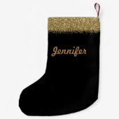 Zwart met Gold Glitter-kerstinslag Kleine Kerstsok (Achterkant)