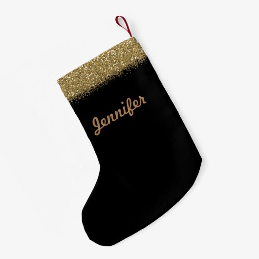 Zwart met Gold Glitter-kerstinslag Kleine Kerstsok (Achterkant (Hangend))